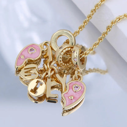 Copper 18K Gold Plated Epoxy Plating Inlaid Zircon Heart Shape Wings Zircon Pendant Necklace