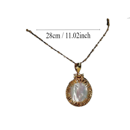 Copper 18K Gold Plated Glam Classical Plating Inlay Round Mother Shell Pendant Necklace