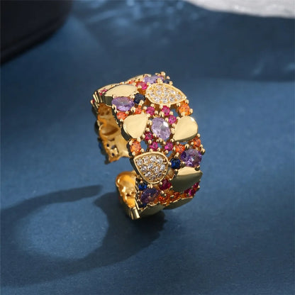 Copper 18K Gold Plated Glam Luxurious Classic Style Plating Inlay Irregular Zircon Open Rings