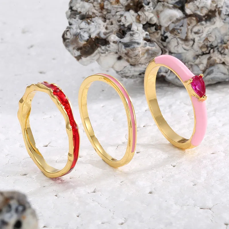 Copper 18K Gold Plated Gold Plated 0.03 M Simple Style Classic Style Plating Inlay Color Block Zircon Rings