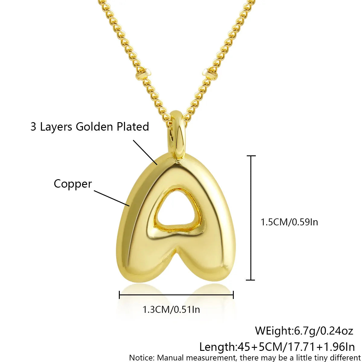 Copper 18K Gold Plated Gold Plated Cute Simple Style Korean Style Letter Pendant Necklace