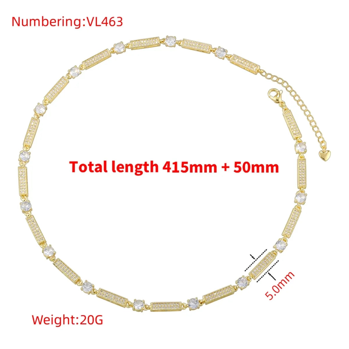 Copper 18K Gold Plated Hip-Hop Luxurious Plating Inlay Solid Color Zircon Necklace