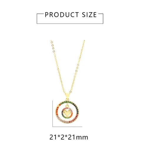 Copper 18K Gold Plated Hollow Out Inlay Round Heart Shape Zircon Pendant Necklace