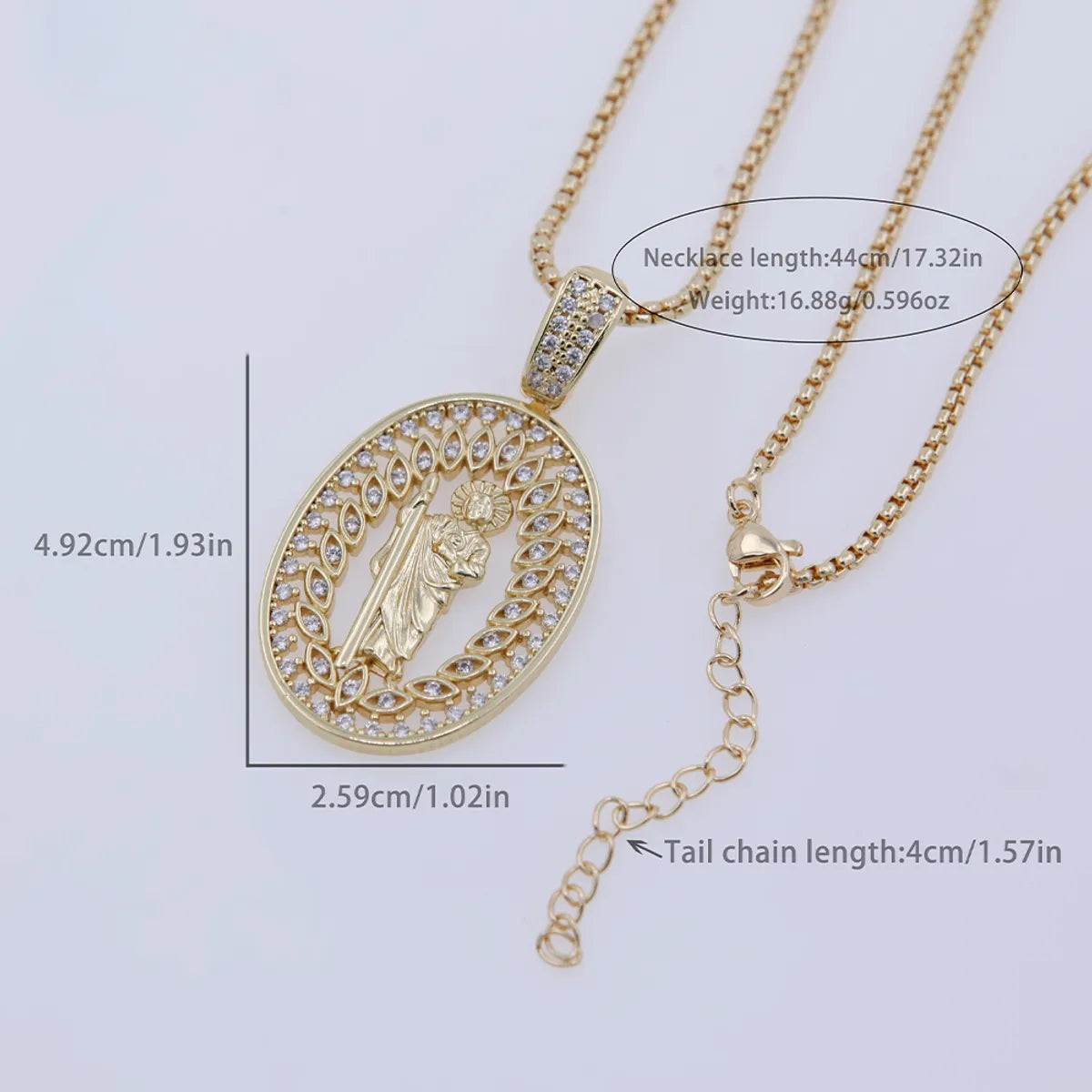 Copper 18K Gold Plated Hollow Out Inlay Virgin Mary Eye Zircon Pendant Necklace