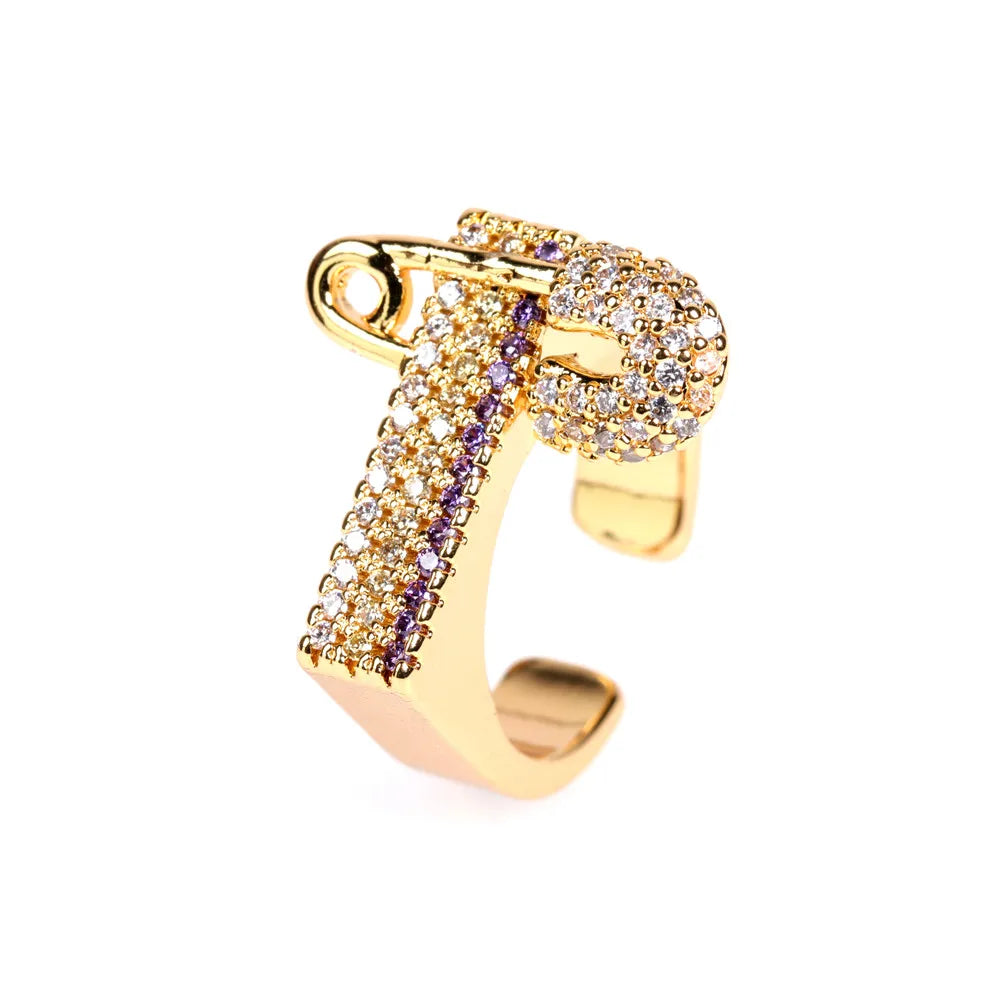 Copper 18K Gold Plated IG Style Basic Simple Style Inlay Geometric Zircon Adjustable Ring