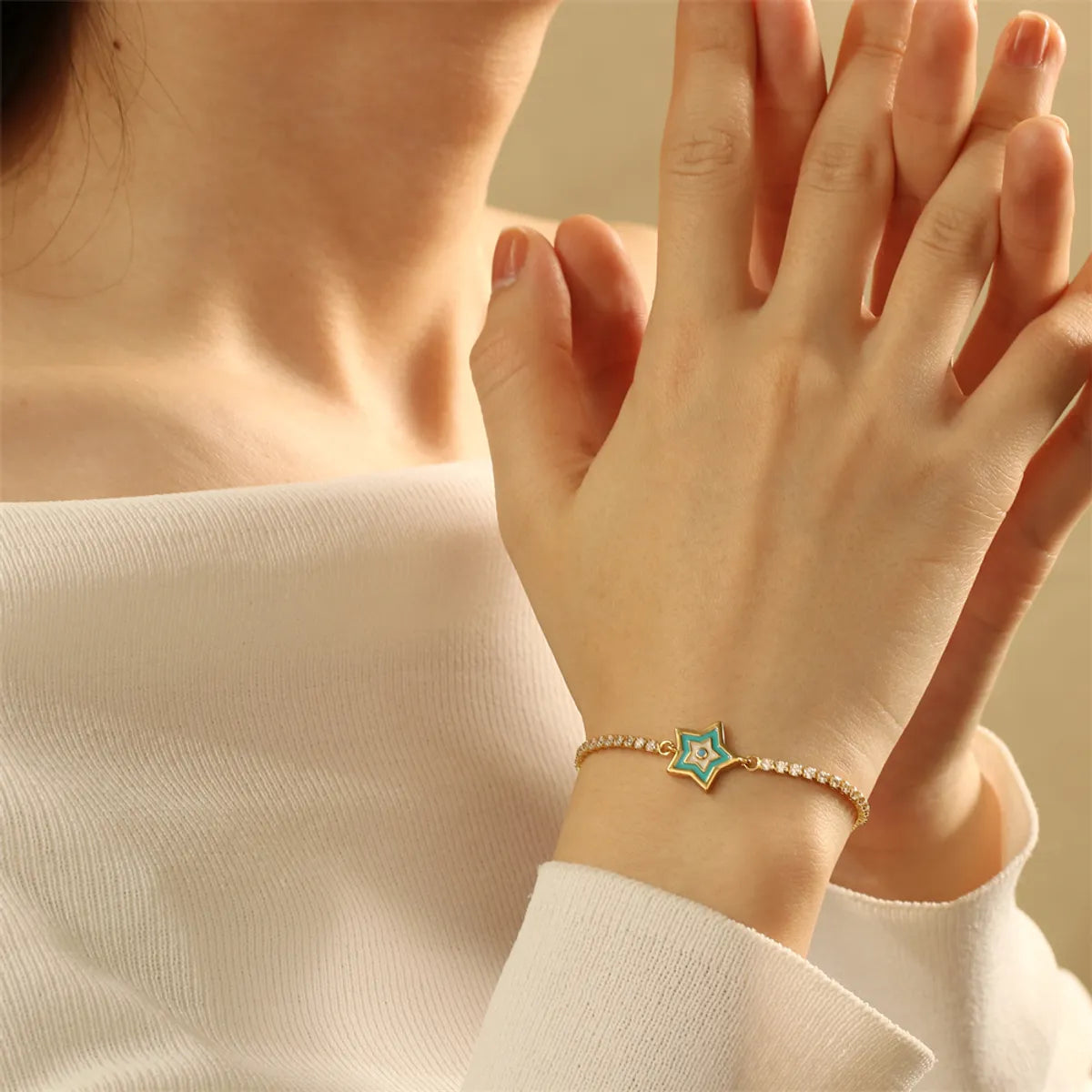 Copper 18K Gold Plated IG Style Casual Simple Style Palm Eye Fish Enamel Inlay Zircon Bracelets