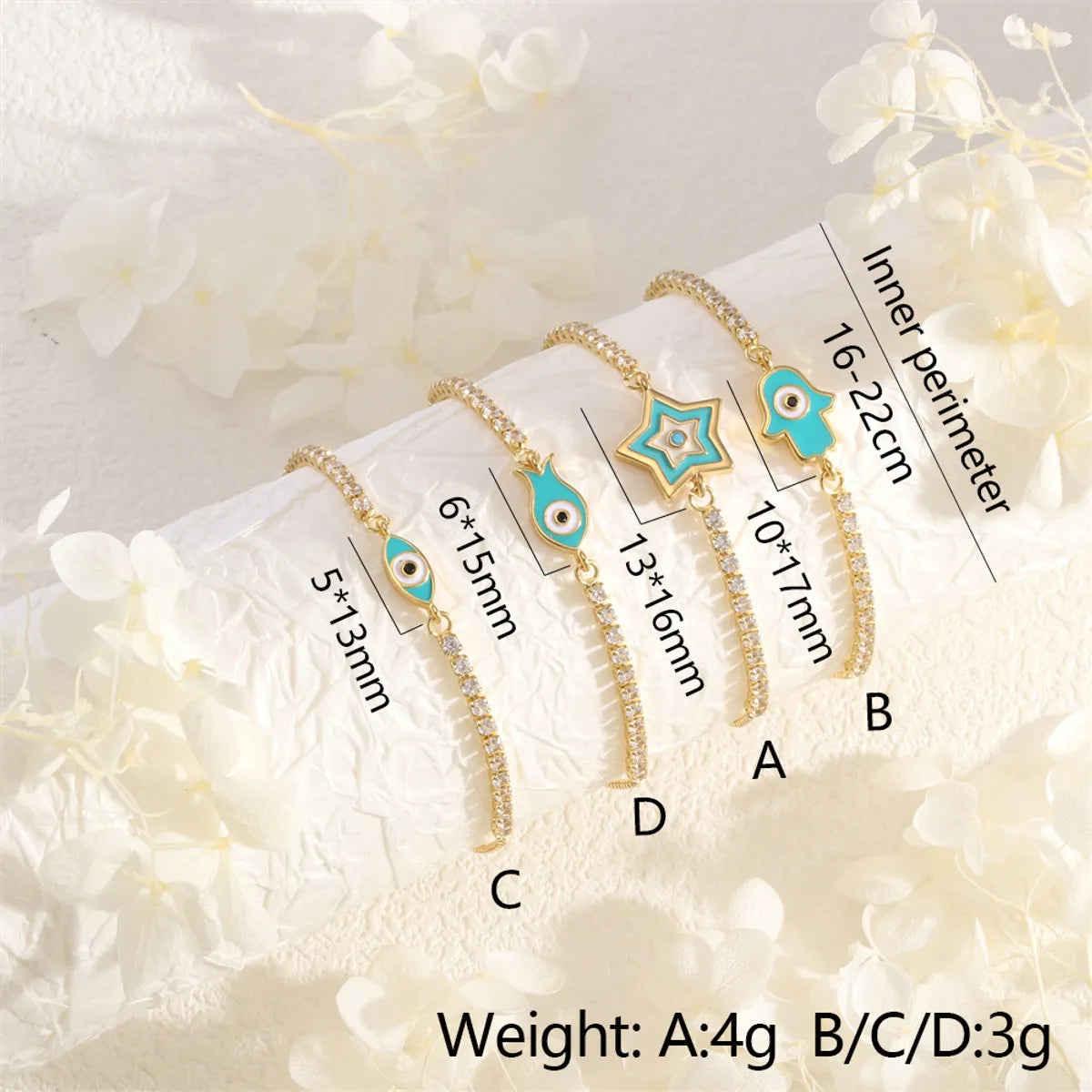 Copper 18K Gold Plated IG Style Casual Simple Style Palm Eye Fish Enamel Inlay Zircon Bracelets