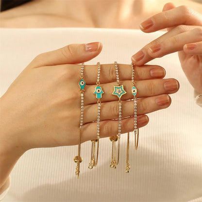 Copper 18K Gold Plated IG Style Casual Simple Style Palm Eye Fish Enamel Inlay Zircon Bracelets