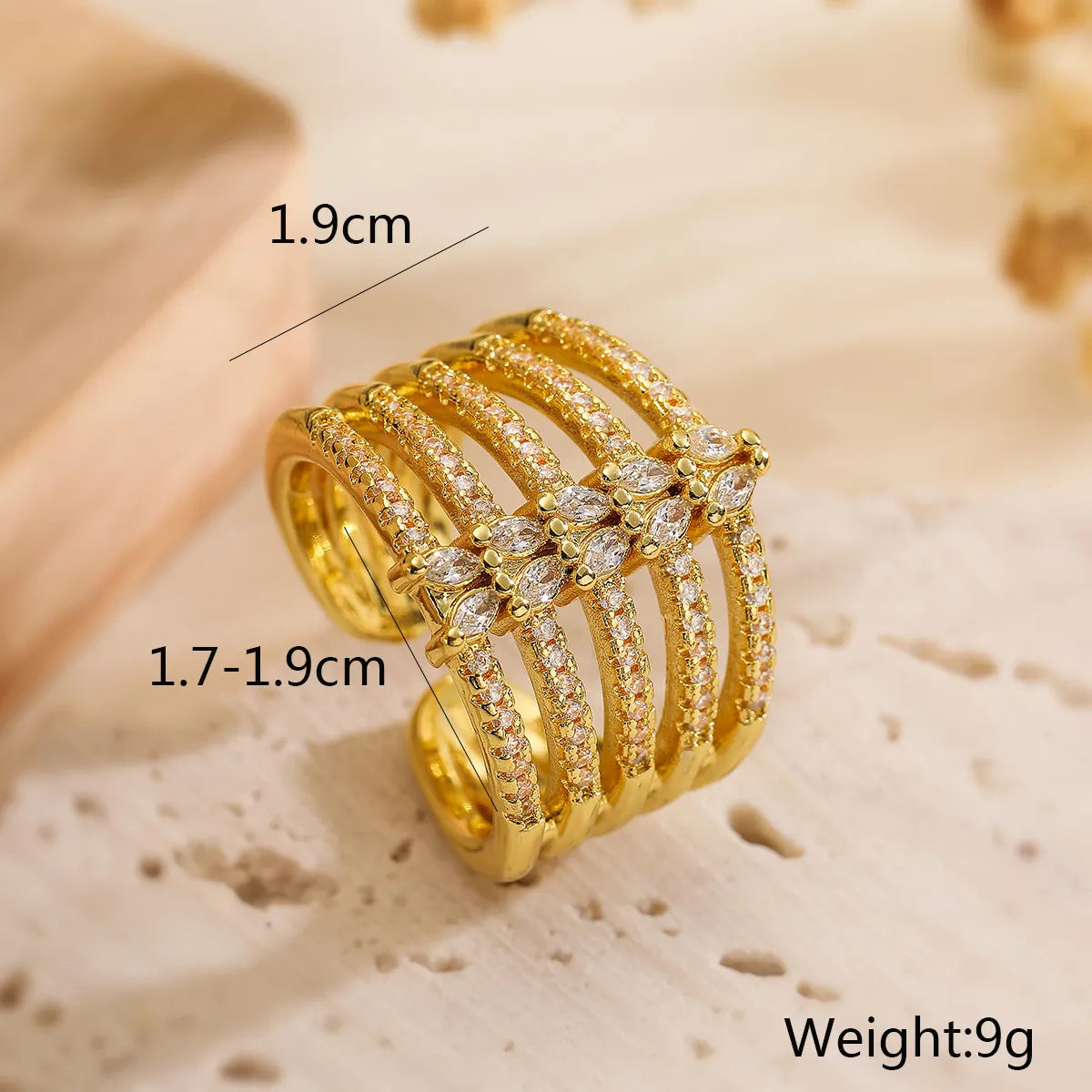 Copper 18K Gold Plated IG Style Classic Style Plating Inlay Geometric Zircon Open Rings