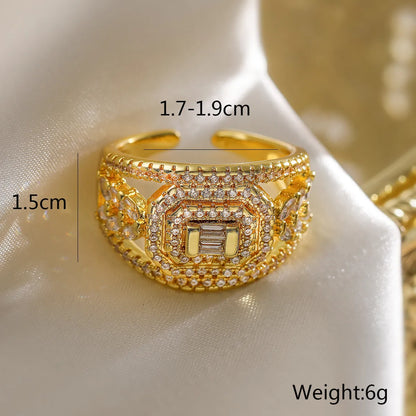 Copper 18K Gold Plated IG Style Classic Style Plating Inlay Geometric Zircon Open Rings