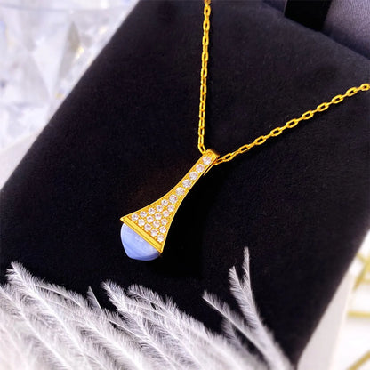 Copper 18K Gold Plated IG Style Commute Pyramid Inlay Zircon Pendant Necklace