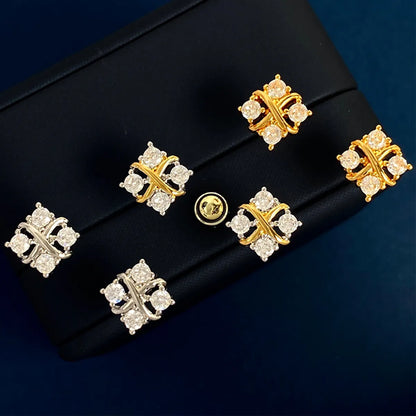 Copper 18K Gold Plated IG Style Commute Shiny Square Inlay Zircon Earrings Necklace