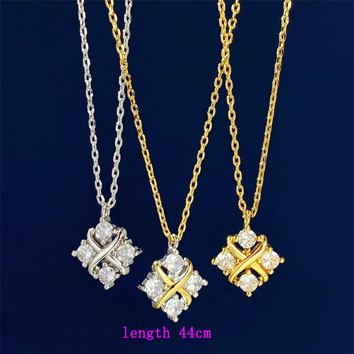 Copper 18K Gold Plated IG Style Commute Shiny Square Inlay Zircon Earrings Necklace