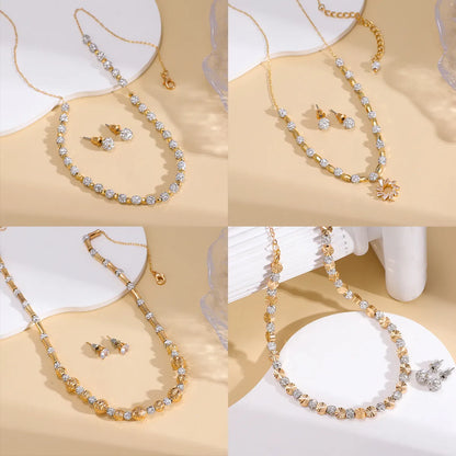 Copper 18K Gold Plated IG Style Elegant Lady Beaded Geometric Earrings Necklace