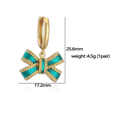 Copper 18K Gold Plated IG Style Elegant Sweet Enamel Plating Bow Knot Earrings Necklace