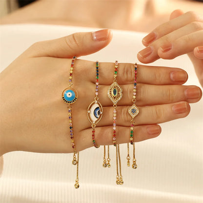 Copper 18K Gold Plated IG Style Ethnic Style Commute Devil's Eye Enamel Inlay Zircon Bracelets