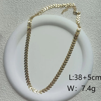 Copper 18K Gold Plated IG Style Hawaiian Modern Style Leaves Grain Bracelets Necklace