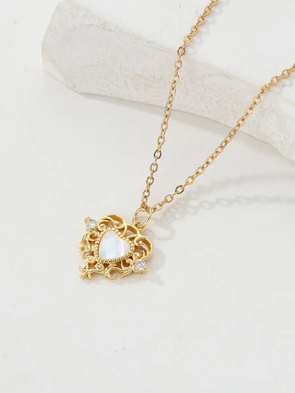 Copper 18K Gold Plated IG Style Heart Shape Inlay Zircon Pendant Necklace