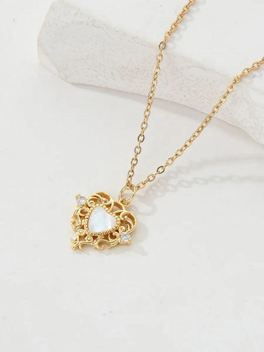 Copper 18K Gold Plated IG Style Heart Shape Inlay Zircon Pendant Necklace