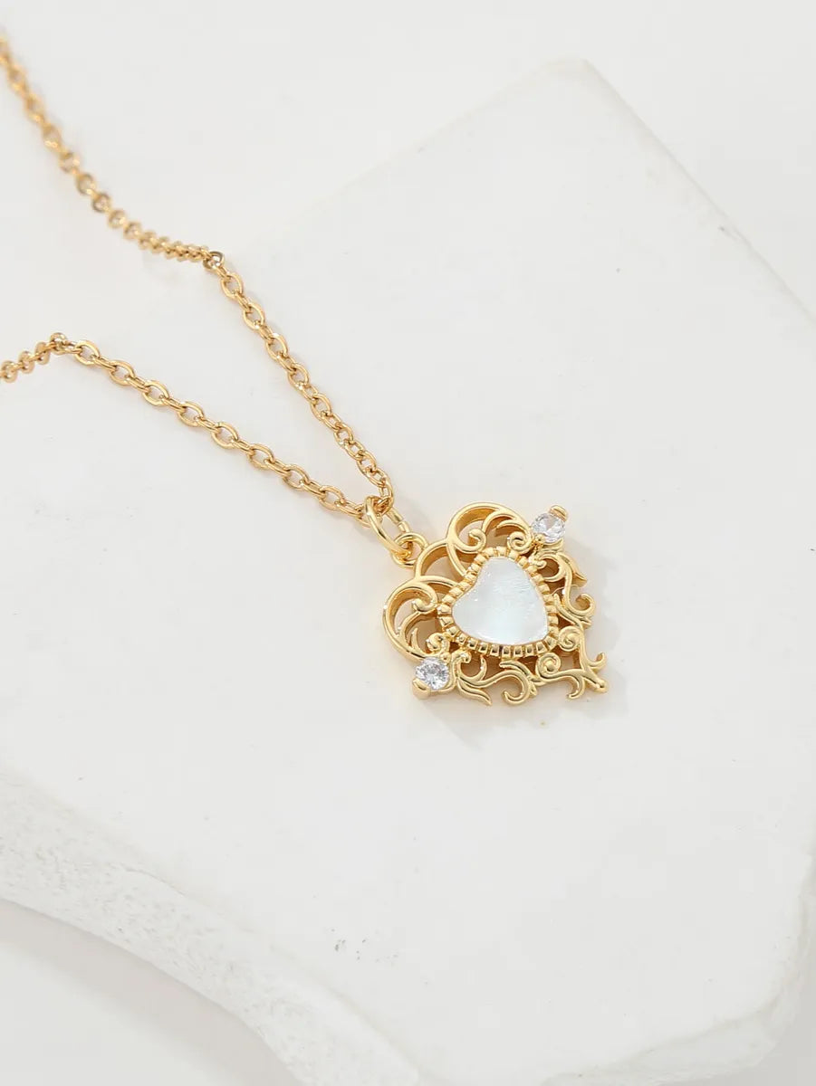 Copper 18K Gold Plated IG Style Heart Shape Inlay Zircon Pendant Necklace