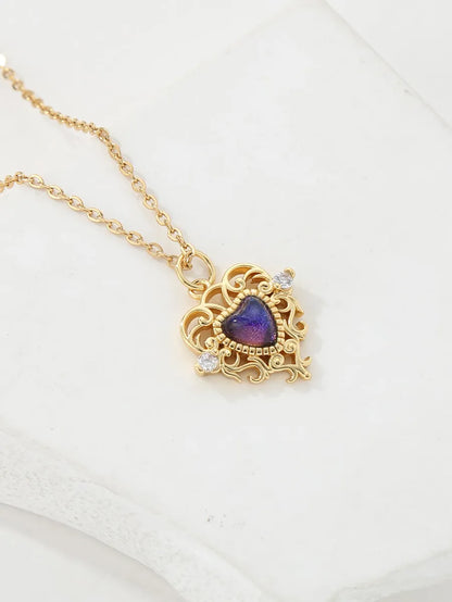 Copper 18K Gold Plated IG Style Heart Shape Inlay Zircon Pendant Necklace