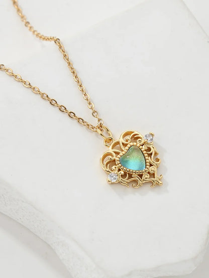 Copper 18K Gold Plated IG Style Heart Shape Inlay Zircon Pendant Necklace