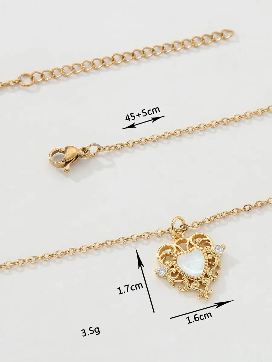 Copper 18K Gold Plated IG Style Heart Shape Inlay Zircon Pendant Necklace