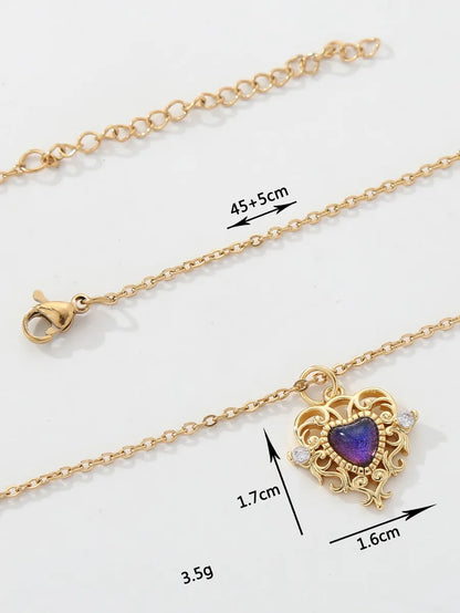 Copper 18K Gold Plated IG Style Heart Shape Inlay Zircon Pendant Necklace