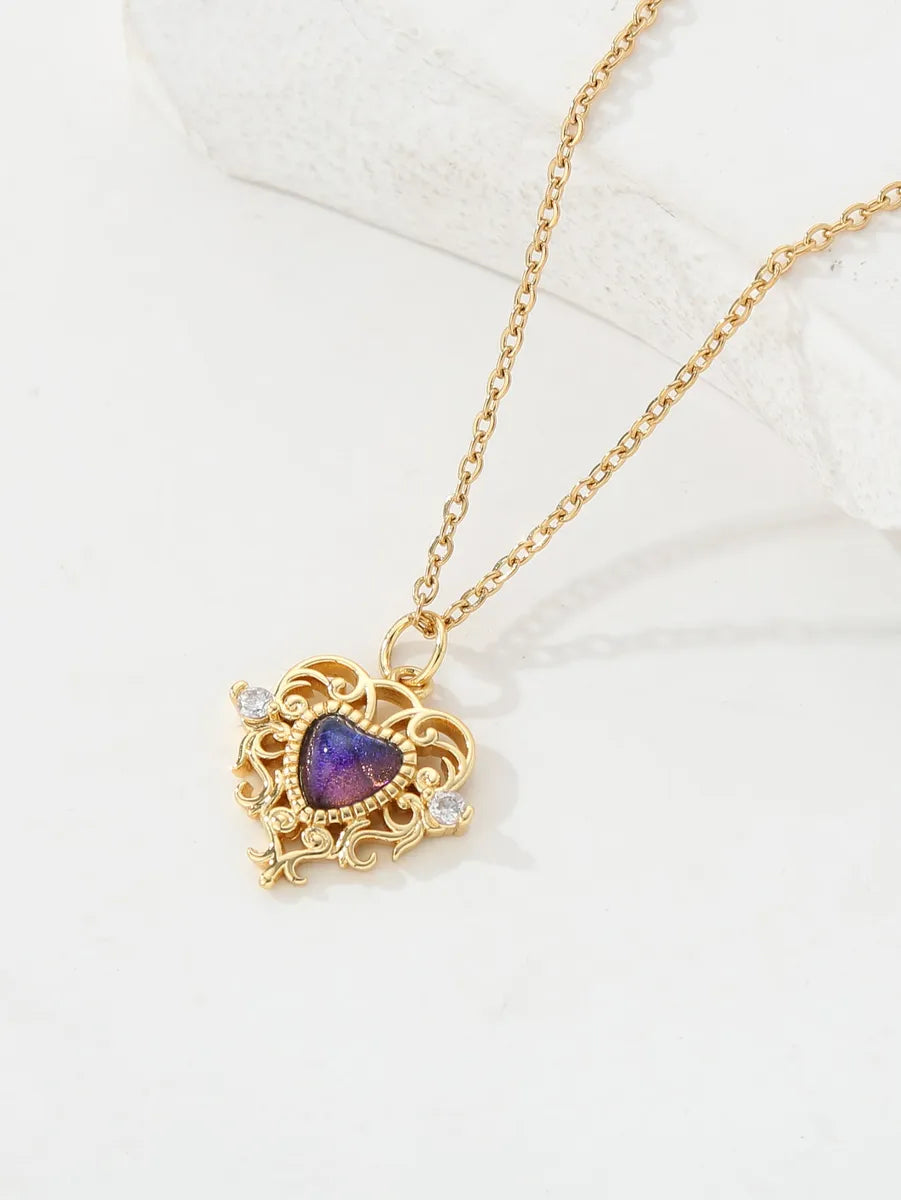 Copper 18K Gold Plated IG Style Heart Shape Inlay Zircon Pendant Necklace