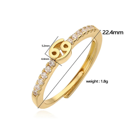 Copper 18K Gold Plated IG Style Hip-Hop Simple Style Plating Inlay Constellation Zircon Adjustable Ring