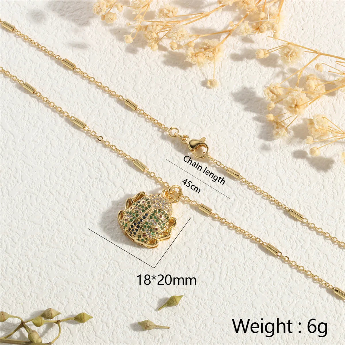 Copper 18K Gold Plated IG Style Insect Beetles Dragonfly Inlay Stone Zircon Pendant Necklace