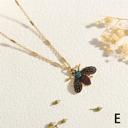 Copper 18K Gold Plated IG Style Insect Beetles Dragonfly Inlay Stone Zircon Pendant Necklace