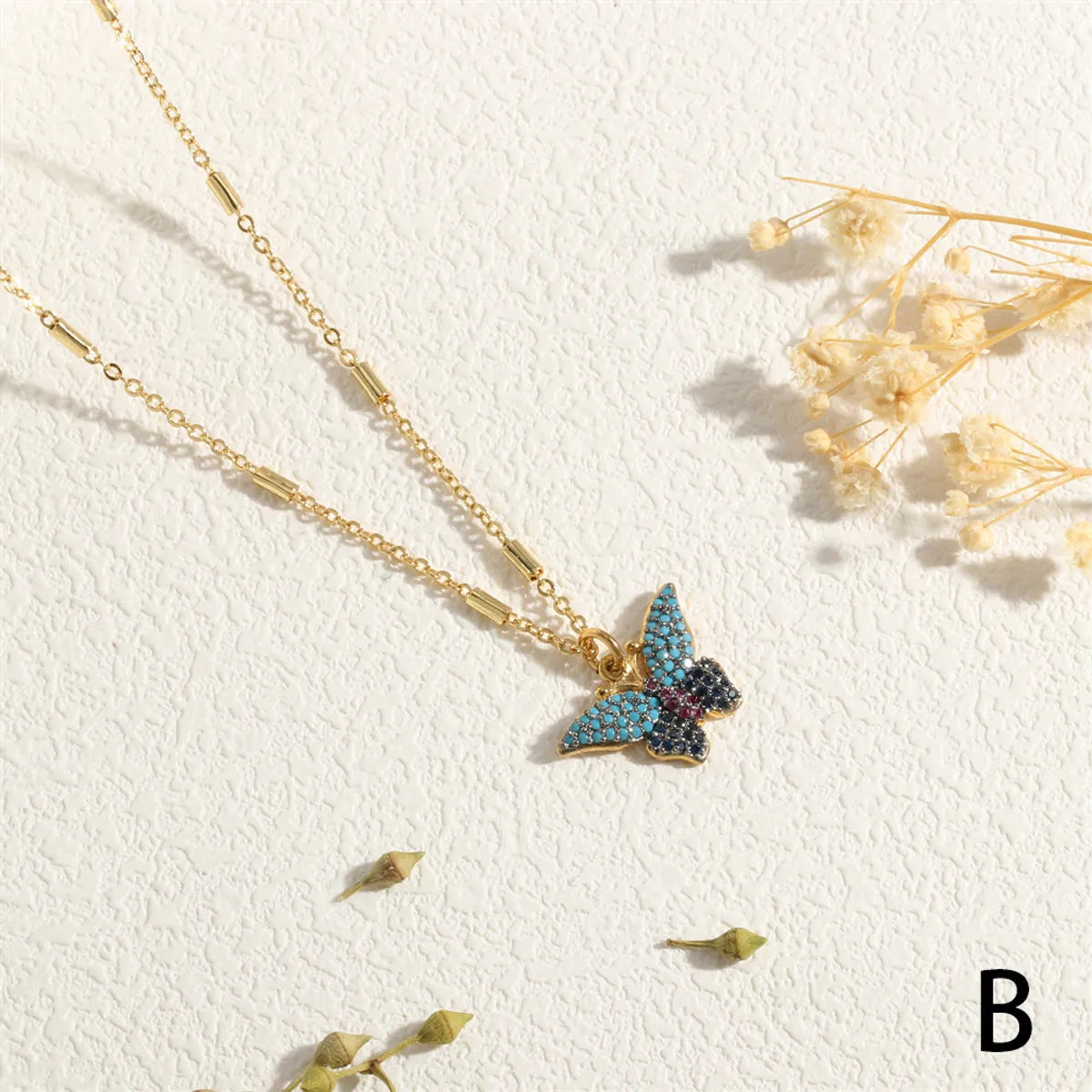 Copper 18K Gold Plated IG Style Insect Beetles Dragonfly Inlay Stone Zircon Pendant Necklace