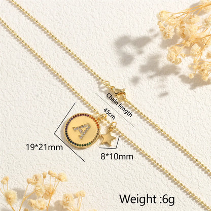 Copper 18K Gold Plated IG Style Letter Star Zircon Pendant Necklace