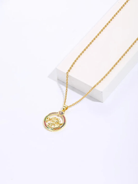 Copper 18K Gold Plated IG Style MAMA Round Letter Heart Shape Inlay Zircon Pendant Necklace