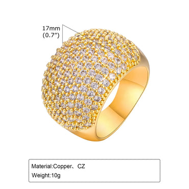 Copper 18K Gold Plated IG Style Shiny Inlay Solid Color Zircon Rings