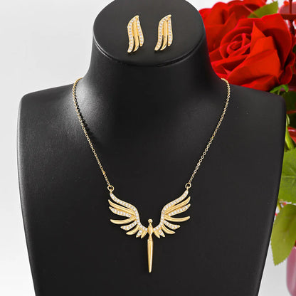 Copper 18K Gold Plated IG Style Shiny Inlay Wings Zircon Jewelry Set