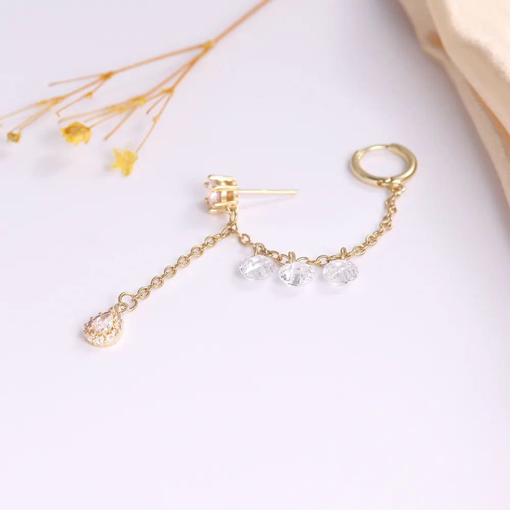 Copper 18K Gold Plated IG Style Simple Style Chain Inlay Water Droplets Zircon Earrings