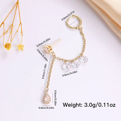 Copper 18K Gold Plated IG Style Simple Style Chain Inlay Water Droplets Zircon Earrings