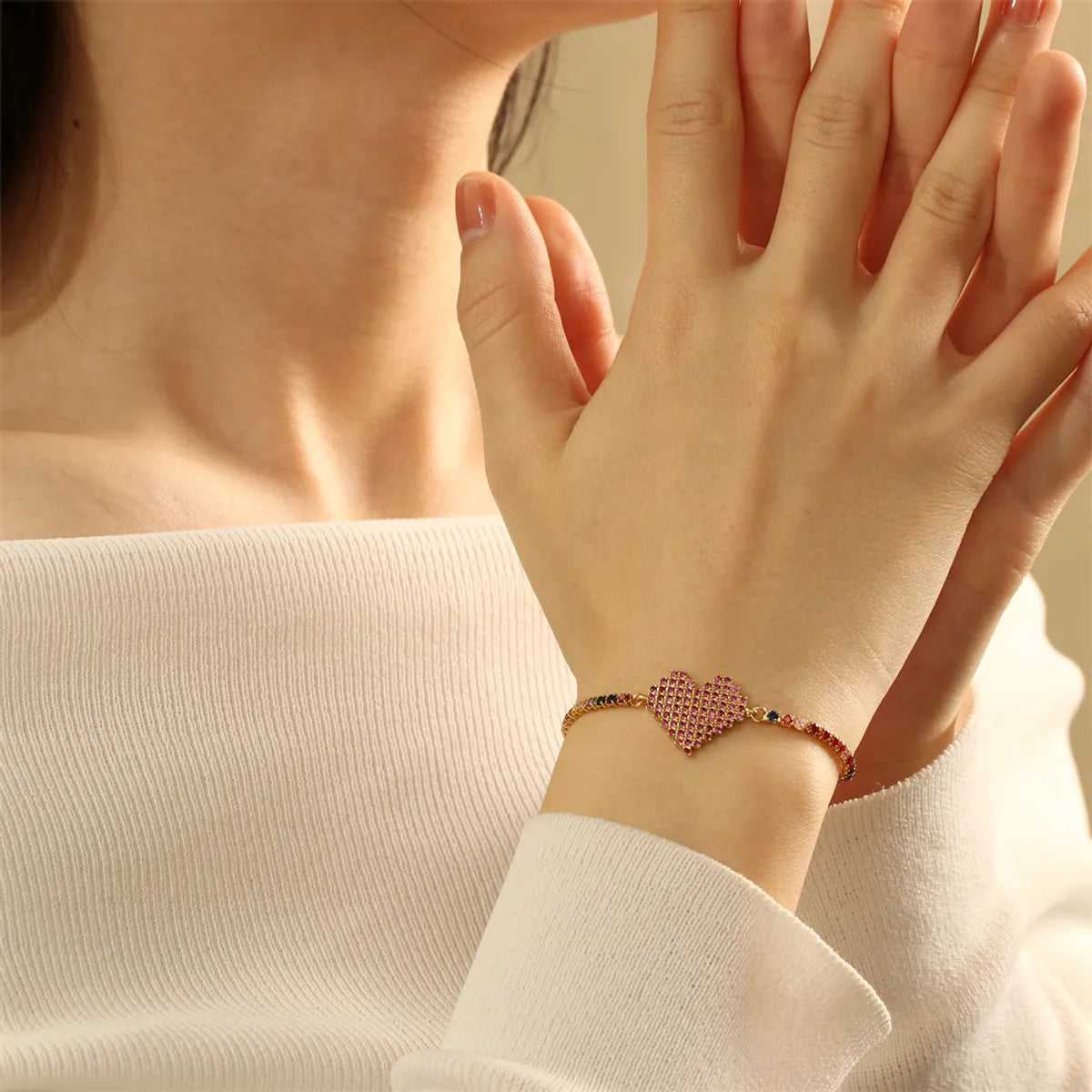 Copper 18K Gold Plated IG Style Simple Style Commute Lips Gesture Heart Shape Inlay Zircon Bracelets