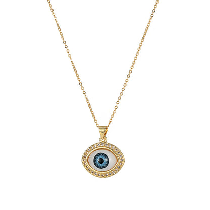 Copper 18K Gold Plated IG Style Simple Style Enamel Inlay Irregular Eye Flower Zircon Pendant Necklace