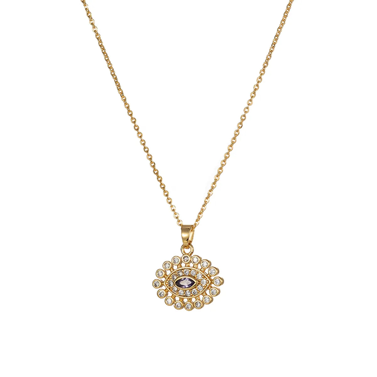 Copper 18K Gold Plated IG Style Simple Style Enamel Inlay Irregular Eye Flower Zircon Pendant Necklace