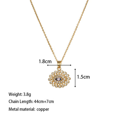 Copper 18K Gold Plated IG Style Simple Style Enamel Inlay Irregular Eye Flower Zircon Pendant Necklace