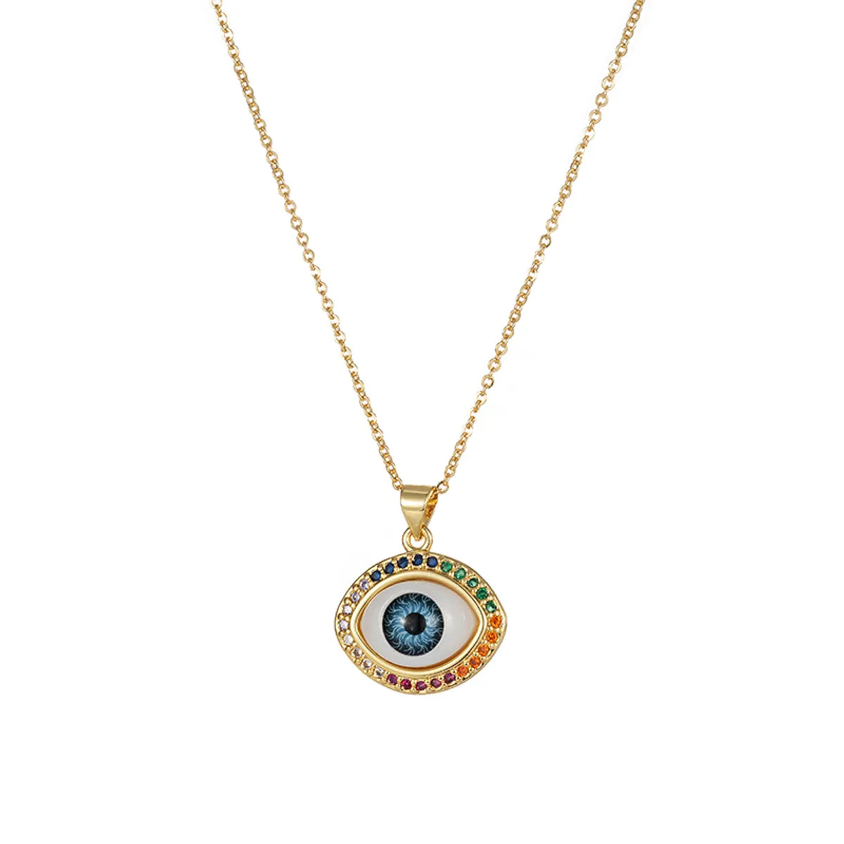 Copper 18K Gold Plated IG Style Simple Style Enamel Inlay Irregular Eye Flower Zircon Pendant Necklace