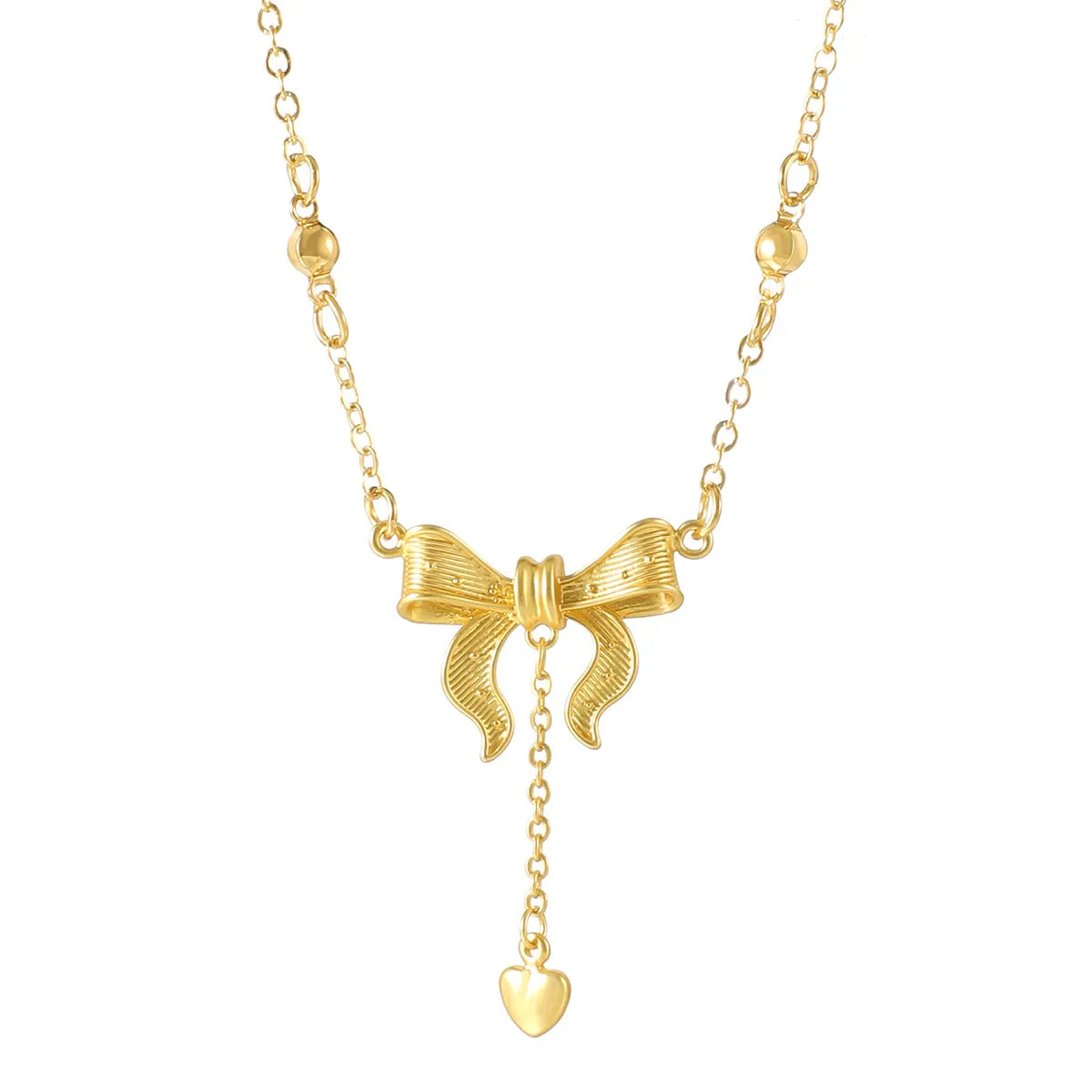 Copper 18K Gold Plated IG Style Simple Style Heart Shape Bow Knot Pendant Necklace