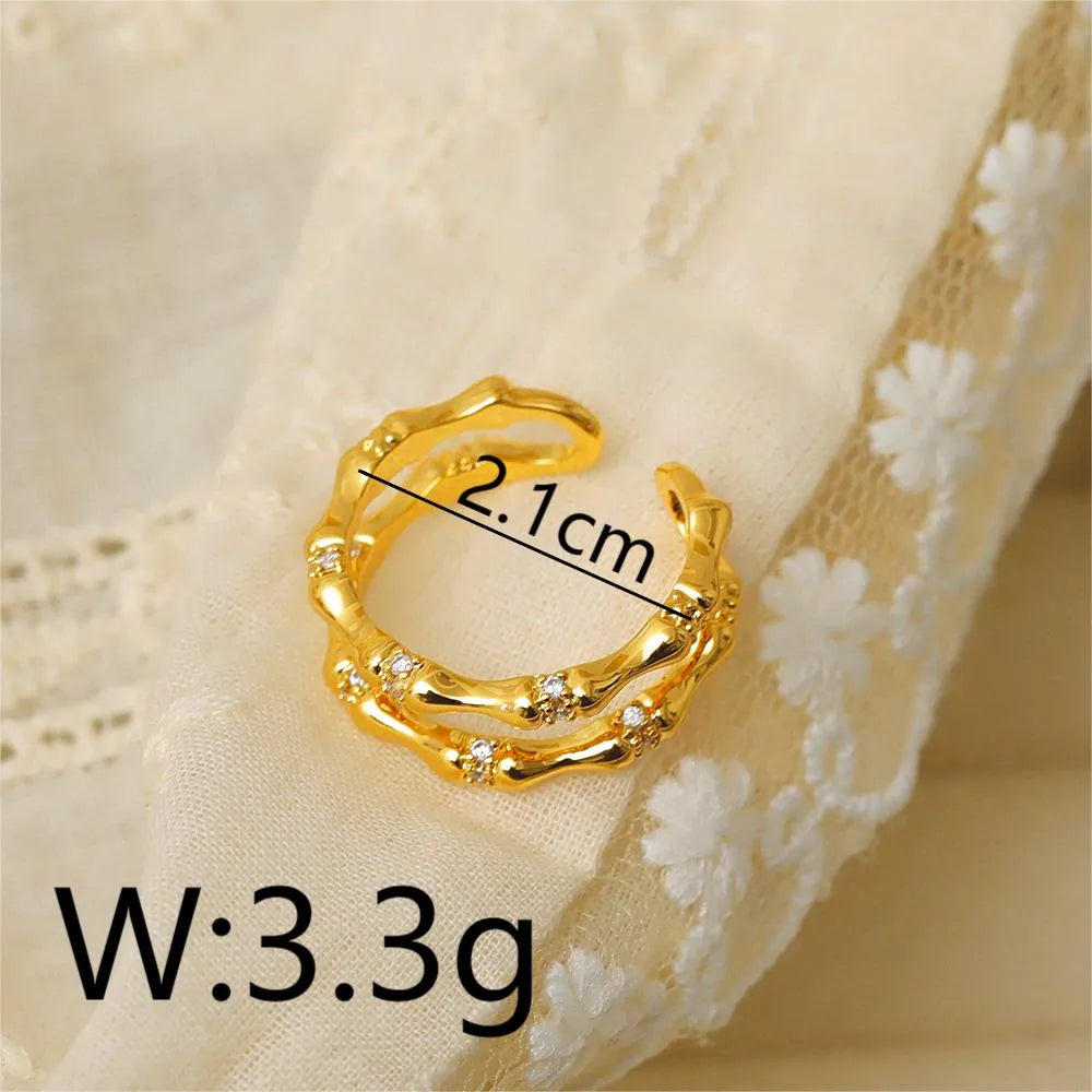 Copper 18K Gold Plated IG Style Simple Style Inlay Solid Color Zircon Open Rings