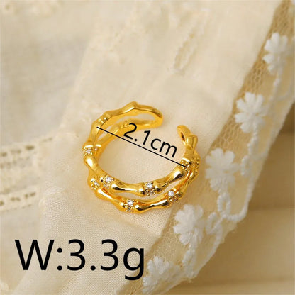 Copper 18K Gold Plated IG Style Simple Style Inlay Solid Color Zircon Open Rings