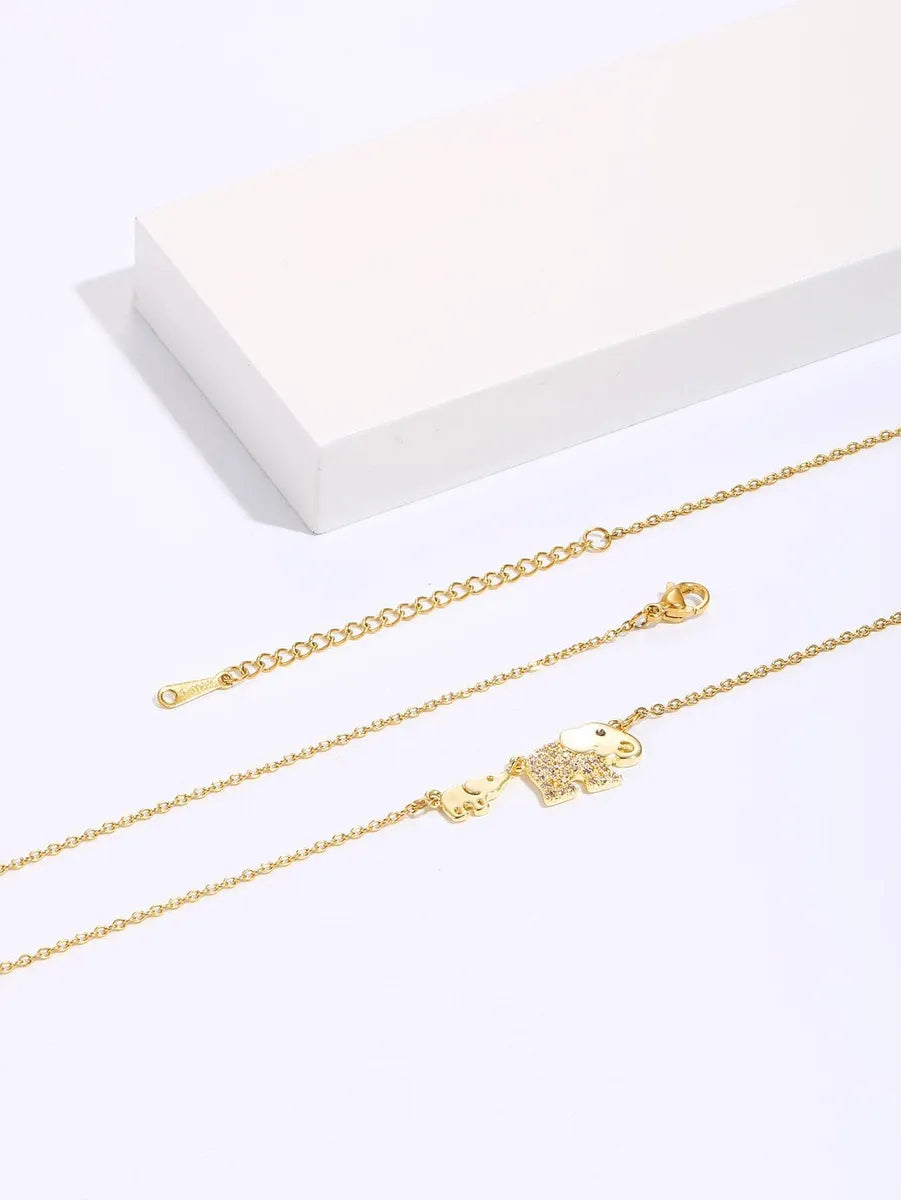 Copper 18K Gold Plated IG Style Simple Style Letter Flower Elephant Inlay Zircon Pendant Necklace