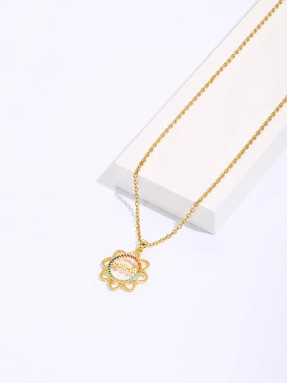 Copper 18K Gold Plated IG Style Simple Style Letter Flower Elephant Inlay Zircon Pendant Necklace