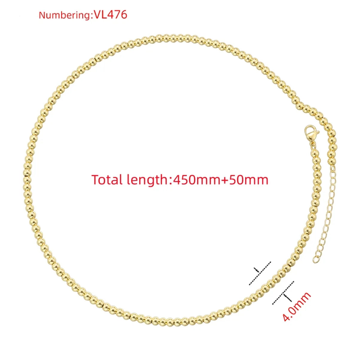 Copper 18K Gold Plated IG Style Vintage Style Simple Style Beaded Round Solid Color Bracelets Necklace